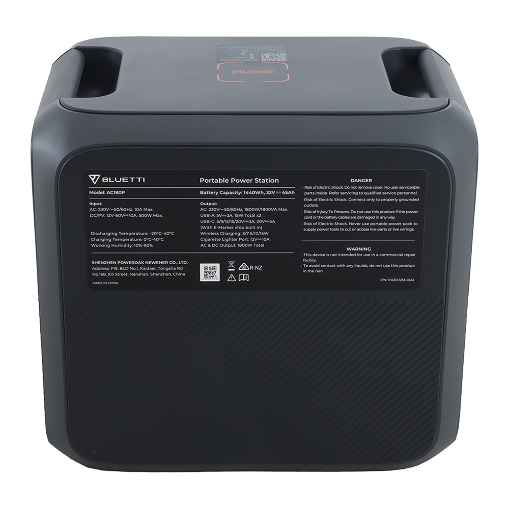 BLUETTI AC180P Portable Solar Power Station 1800W Inverter 1440Wh LiFePO4