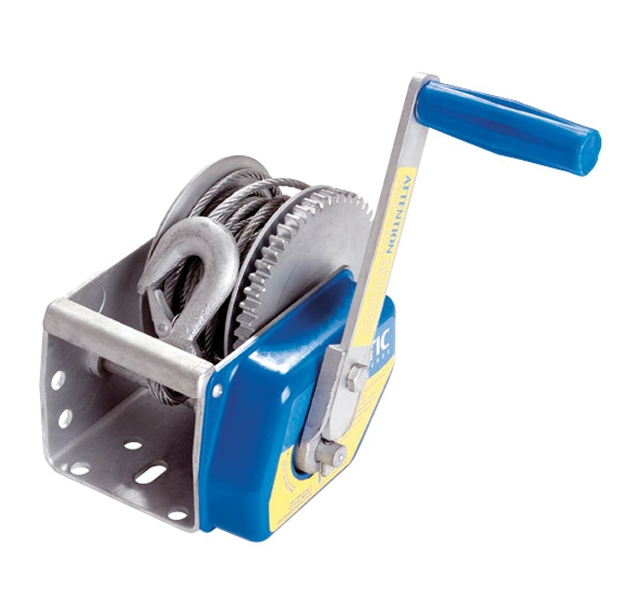 BLA Atlantic Self Braking Manual Trailer Winch 7.5m x 5mm Galvanised Cable and Snap Hook