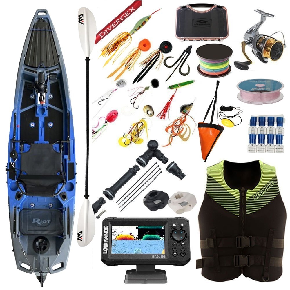 Pro Kayak Fishing Package with Pedal Assist and GPS Charplotter Fishfinder 7ft 5-10kg 2pc