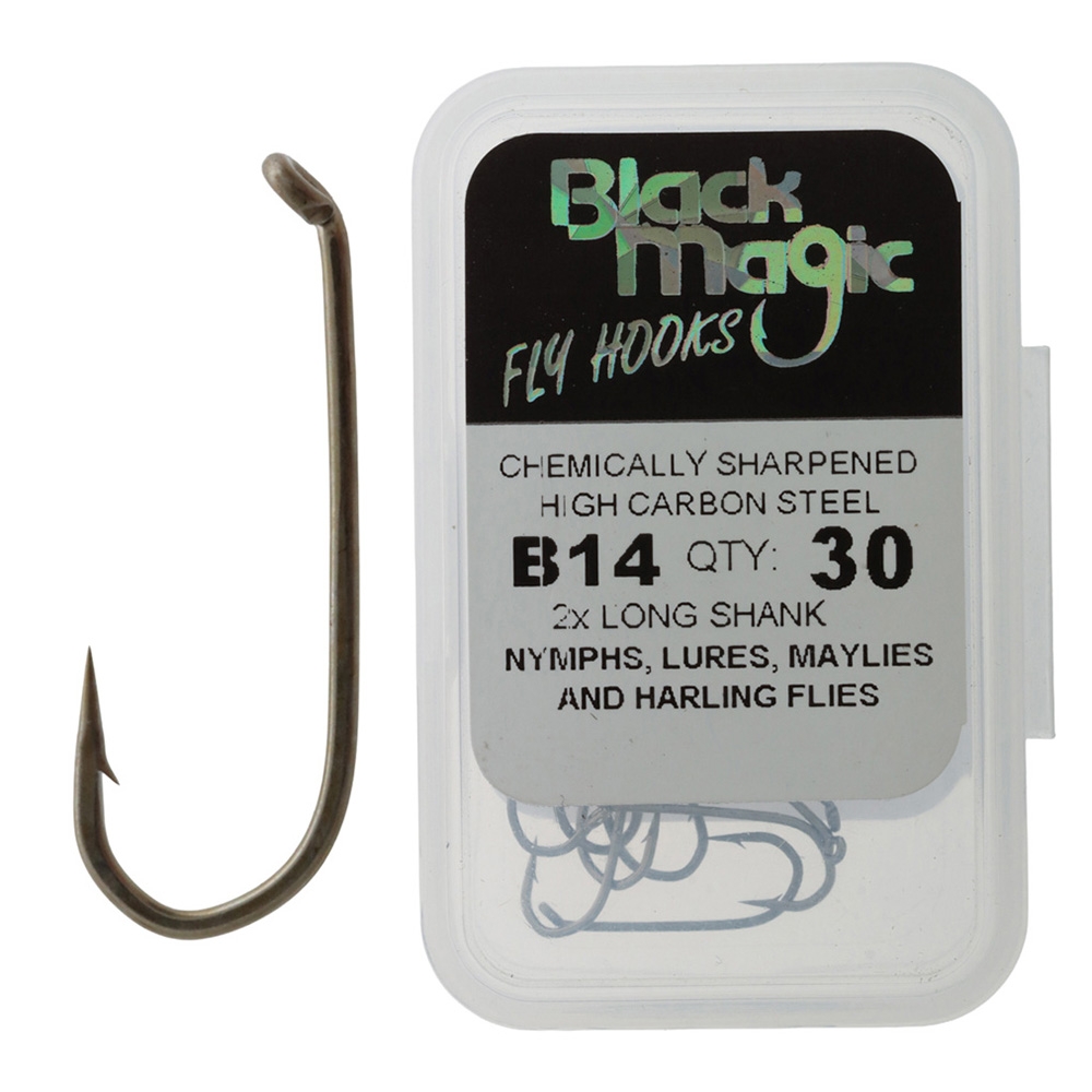Black Magic Series B 2X Long Shank Fly Hooks Qty 30 Size 14