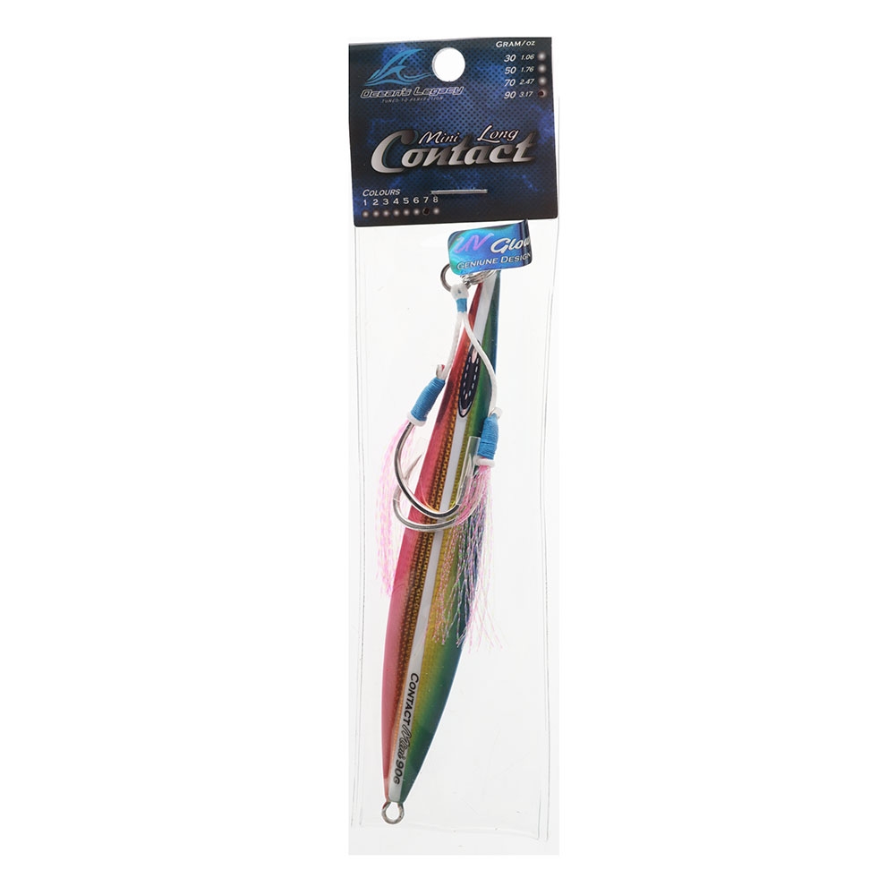 Ocean's Legacy Mini Long Contact Rigged Jig 90g Aqua Rainbow