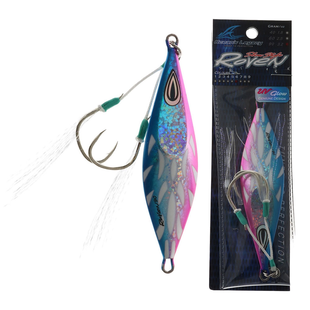 Ocean's Legacy Roven Slow Pitch Jig 90g Rigged Blue Pink Silver