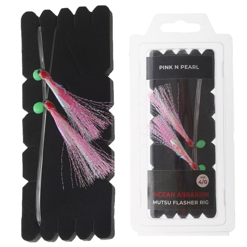Ocean Assassin 2-Hook Mutsu Flasher Rig Pink N Pearl Size 4/0