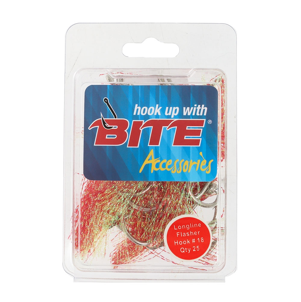 Bite Longline Flasher Hooks Size 18 Qty 25 Red/Chartreuse