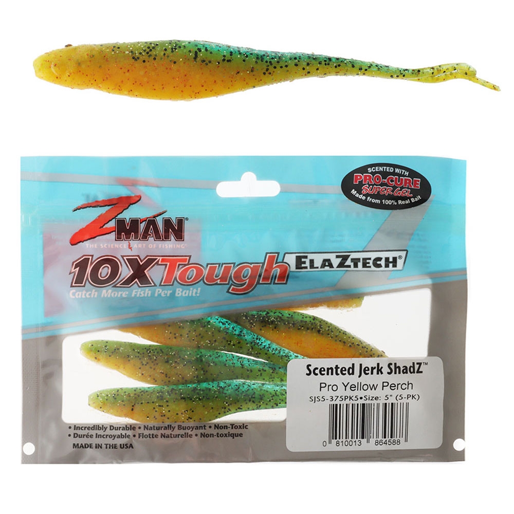 Z-Man Jerk ShadZ Scented Soft Bait 5in / 12.7cm Qty 5 Pro Yellow Perch