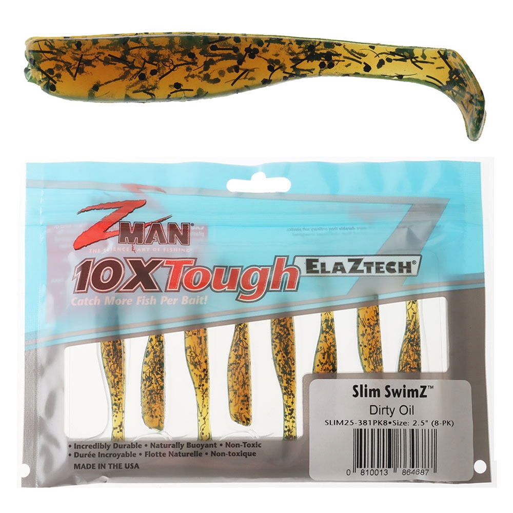 Z-Man Slim SwimZ Micro Soft Bait 6.35cm Qty 8 Dirty Oil