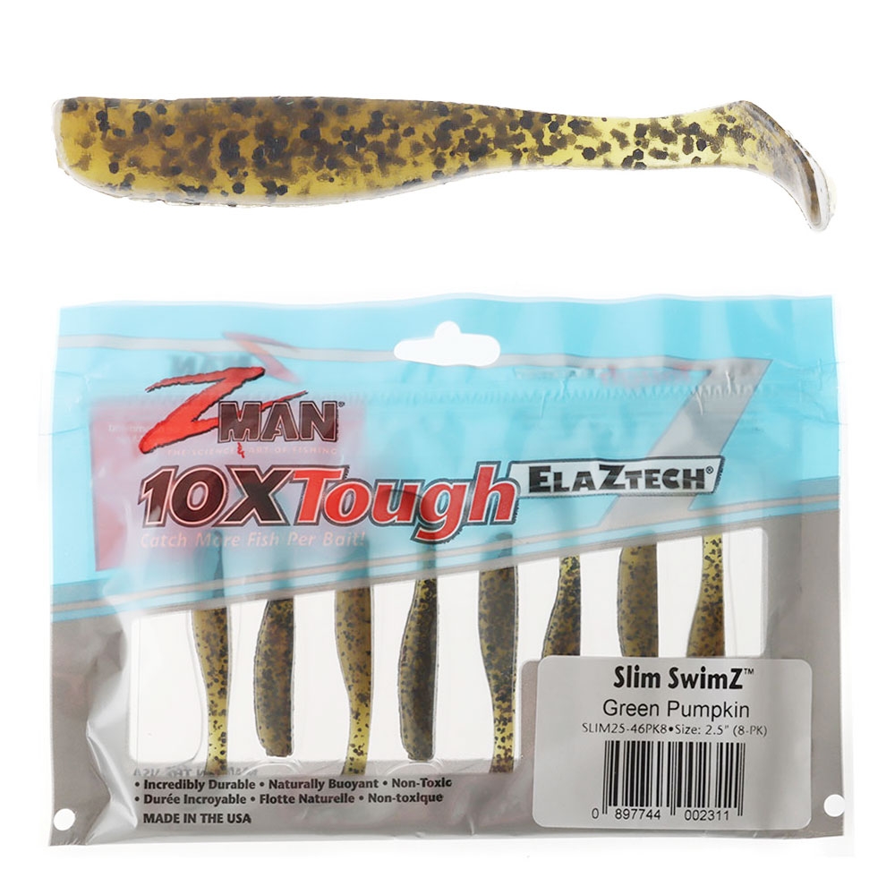 Z-Man Slim SwimZ Micro Soft Bait 6.35cm Qty 8 Green Pumpkin