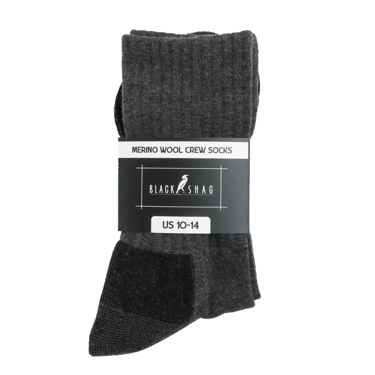 Black Shag Merino Mid Cut Crew Socks US10-US14