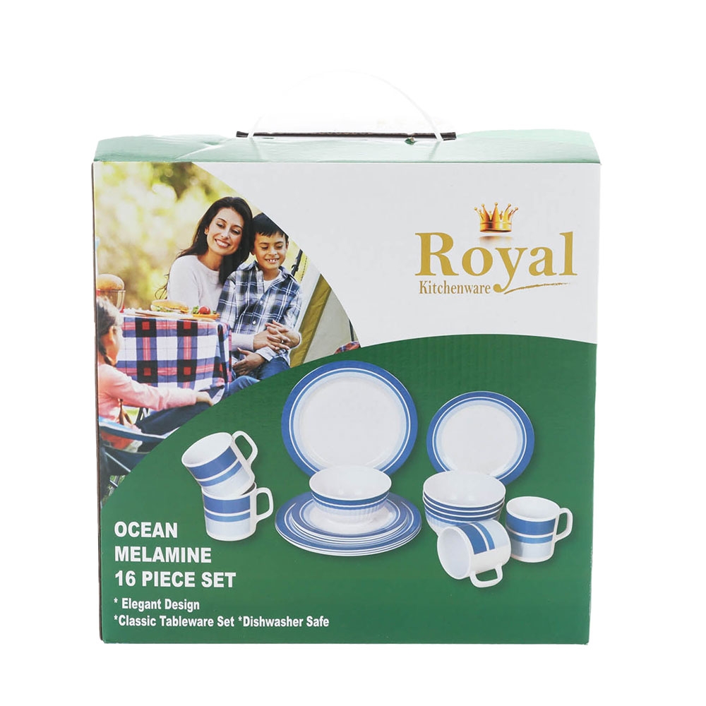 Shatter-Resistant Melamine 16-Piece Kitchenware Set Ocean Blue