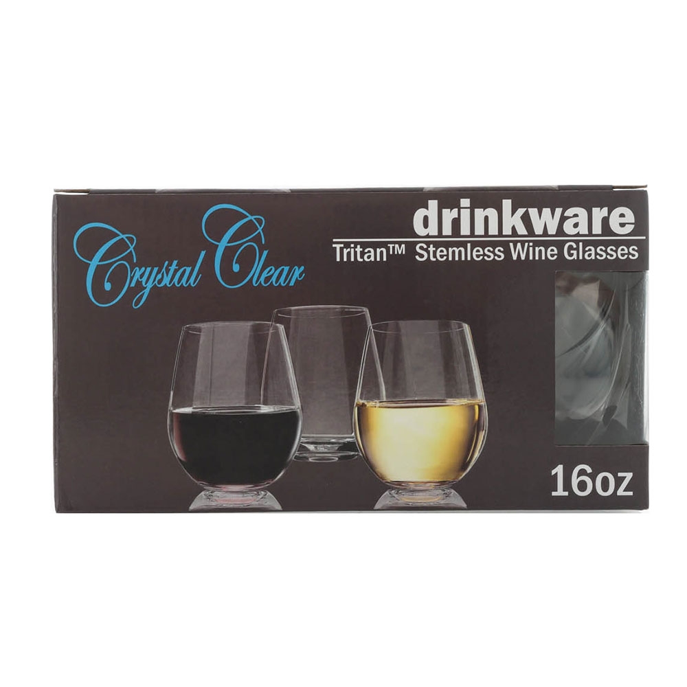 Tritan Shatterproof Stemless Wine Glass 16oz 4 Pack