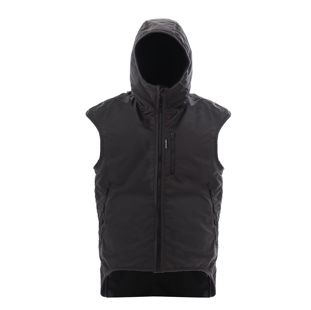 Styx Mill Oilskin Fur Lined Hoodie Vest Brown Large