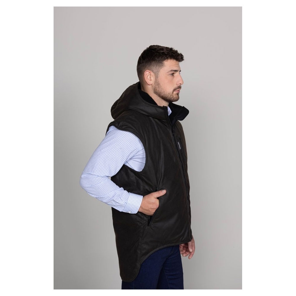 Styx Mill Oilskin Fur Lined Hoodie Vest Brown Large