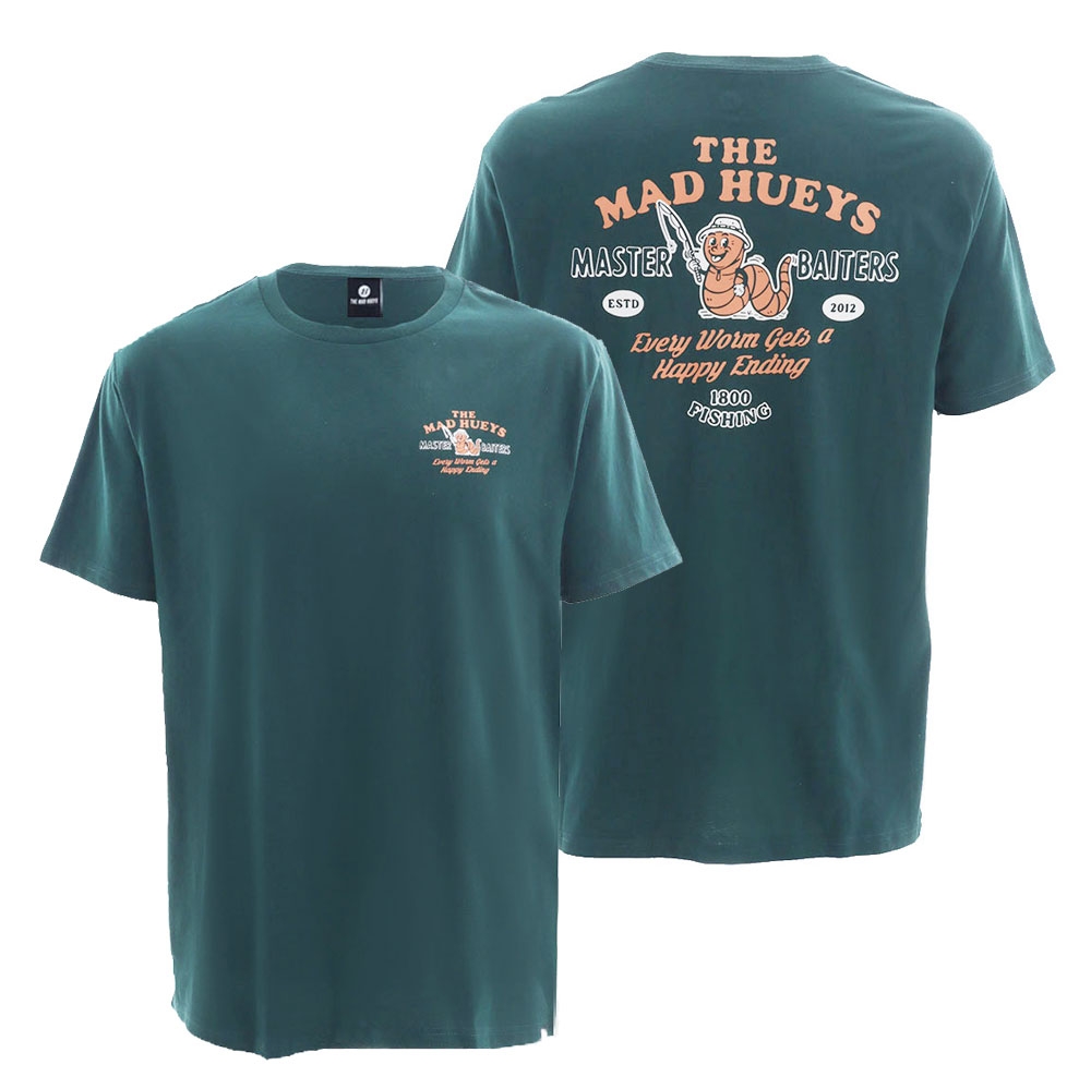 The Mad Hueys Happy Worm T-Shirt Pine Green S