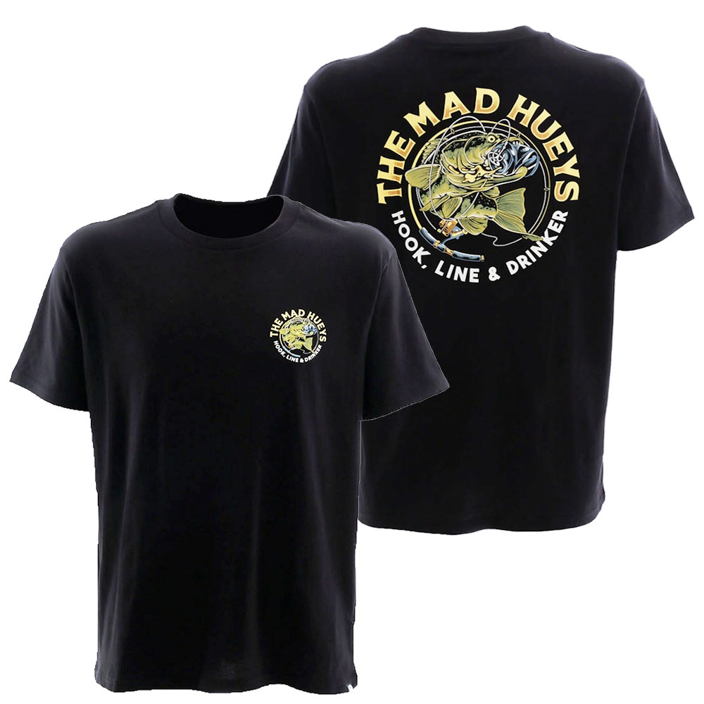 The Mad Hueys Hook Line and Drinker T-Shirt Black Medium