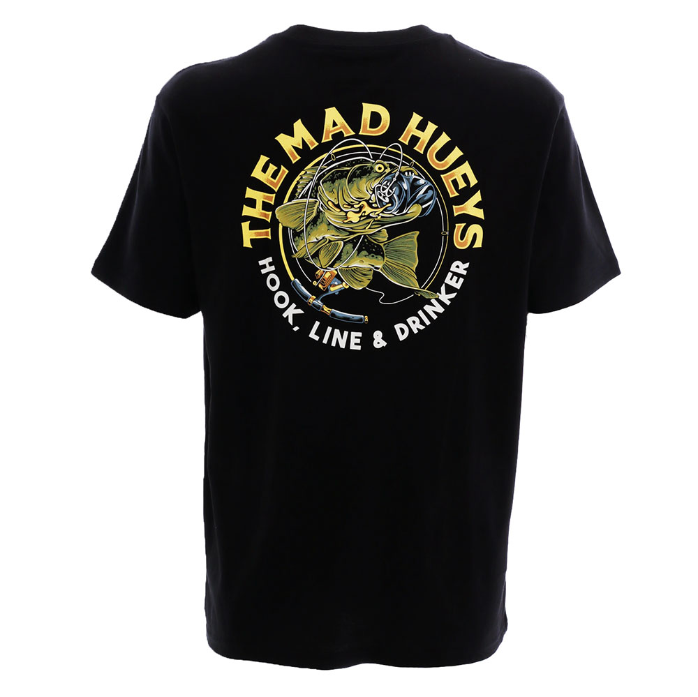 The Mad Hueys Hook Line and Drinker T-Shirt Black Medium