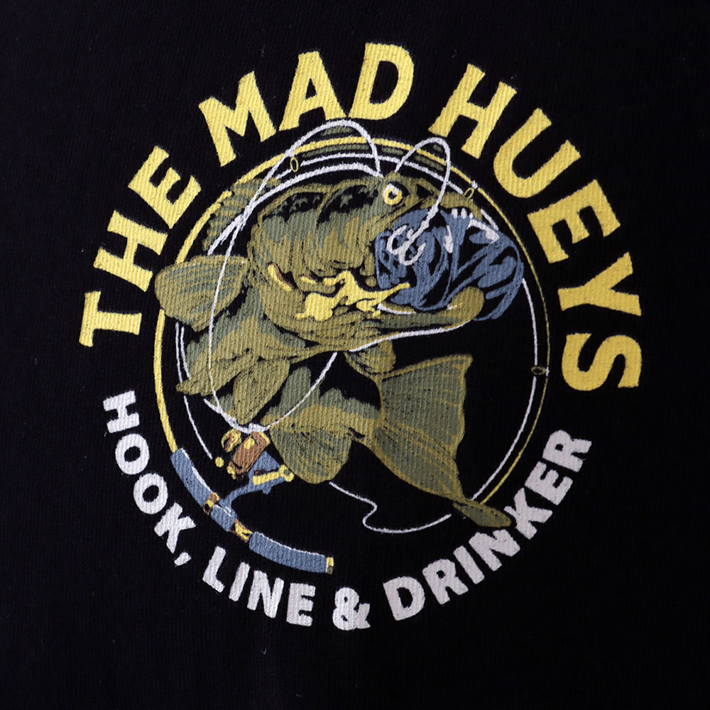 The Mad Hueys Hook Line and Drinker T-Shirt Black Medium