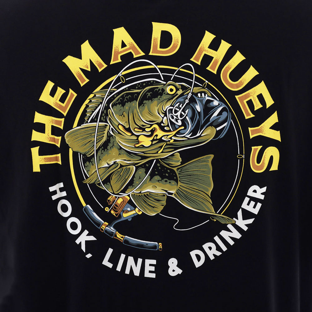 The Mad Hueys Hook Line and Drinker T-Shirt Black Medium