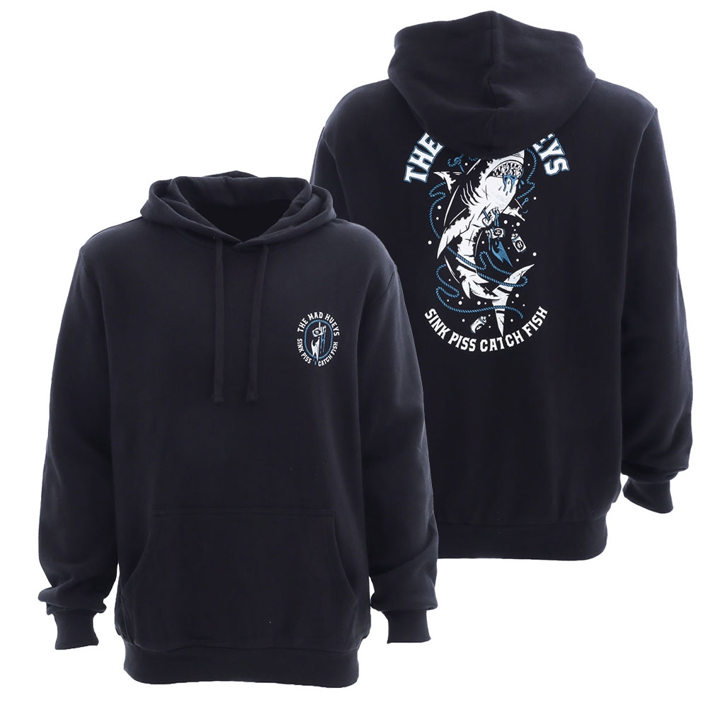 The Mad Hueys Skewered Shark Pullover Fleece Hoodie Black 2XL