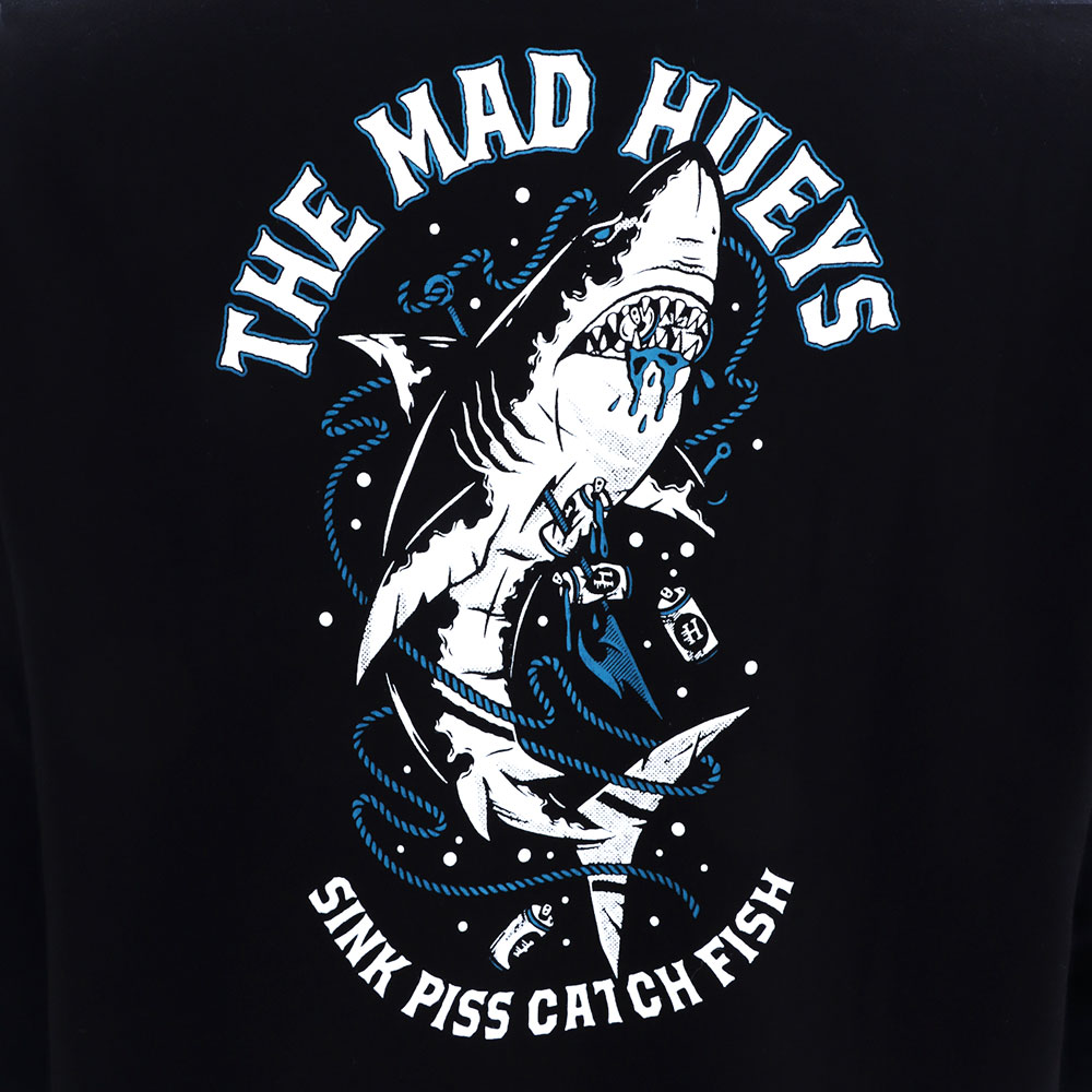The Mad Hueys Skewered Shark Pullover Fleece Hoodie Black 2XL