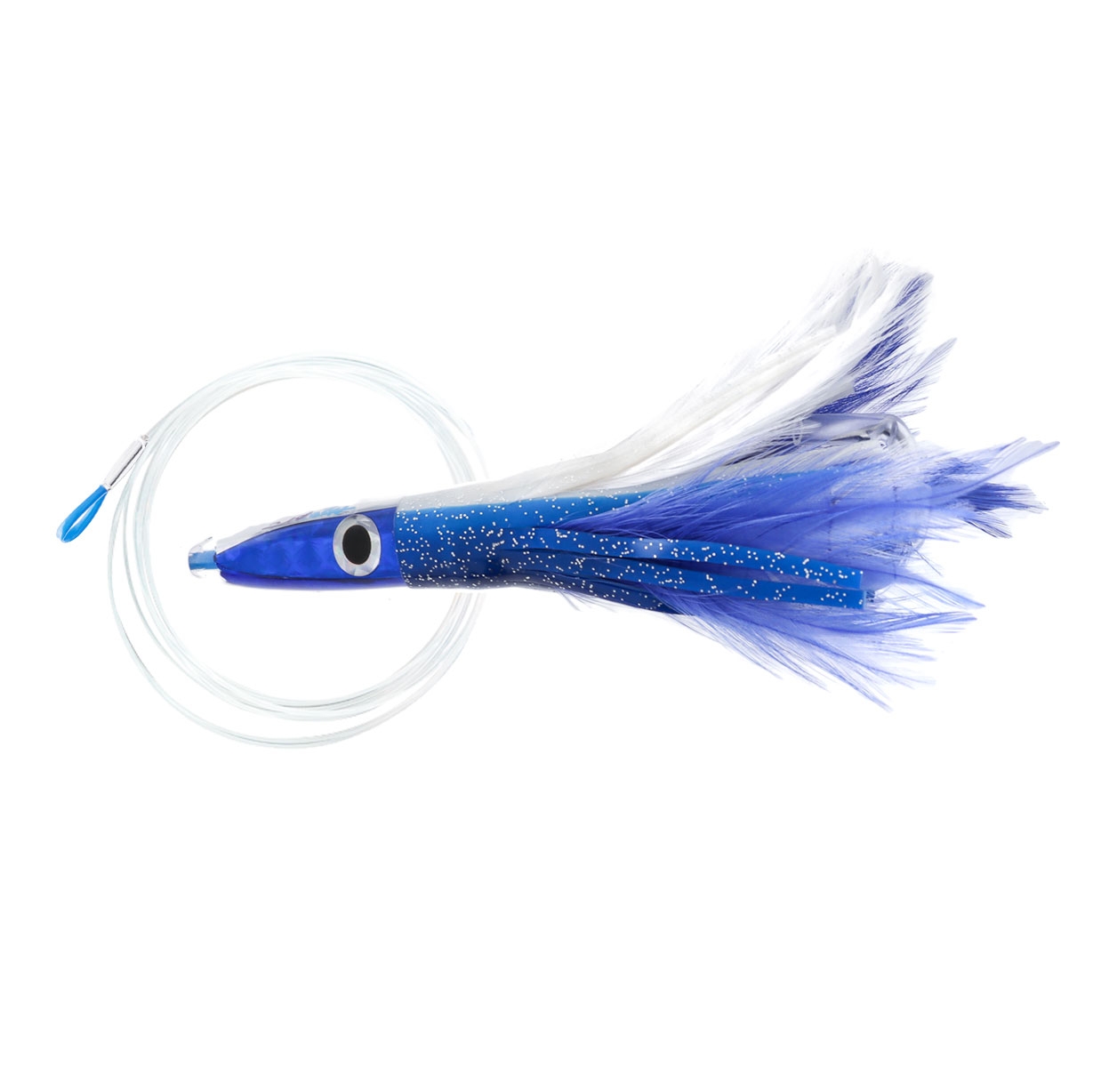 H2O Pro Ahi Feather Skippy Lure 120mm Rigged Blue/White