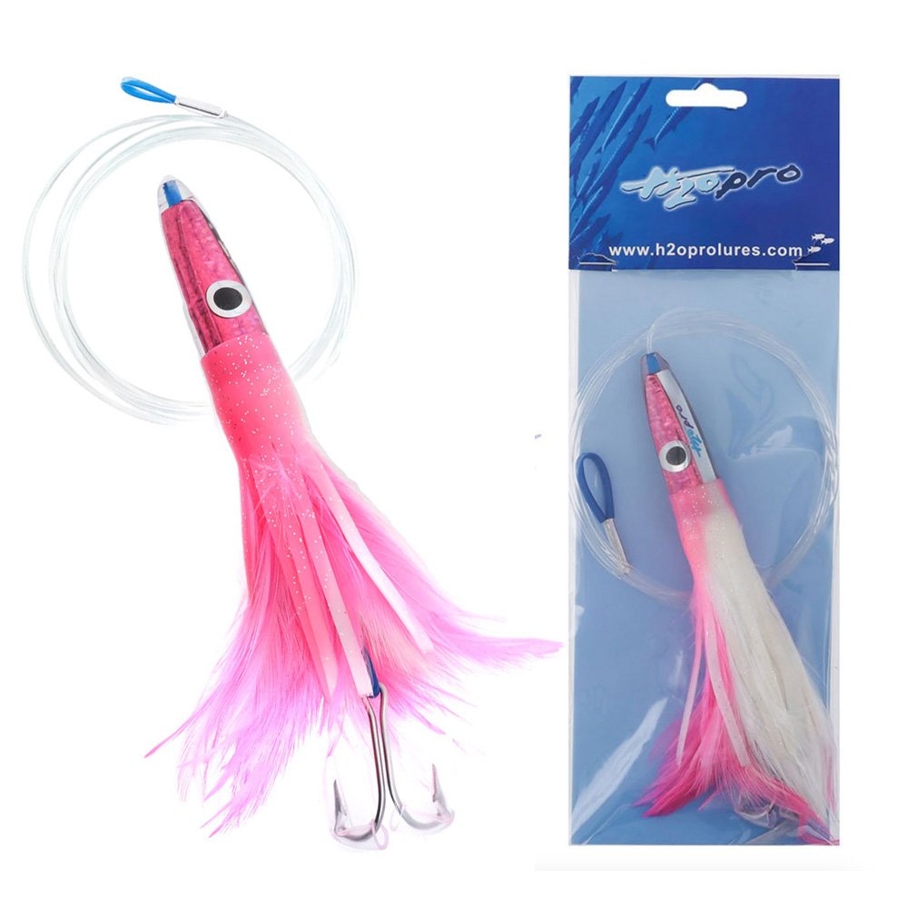H2O Pro Ahi Feather Skippy Lure 120mm Rigged Pink/White