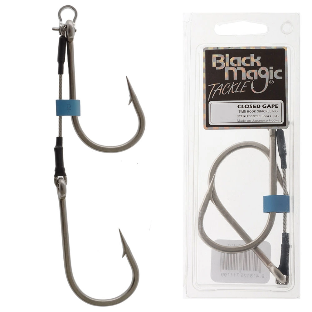 Black Magic 7/0 Twin Hook Shackle Rig for Game Lures - Closed Gape Black Magic 7/0 Twin Hook Shackle Rig for Game Lures - Closed Gape