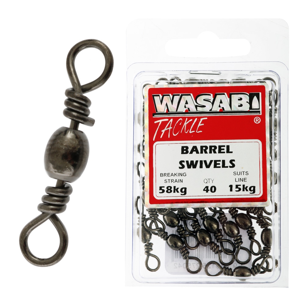 Wasabi Tackle Black Barrel Swivel Bulk Pack 15kg Qty 40