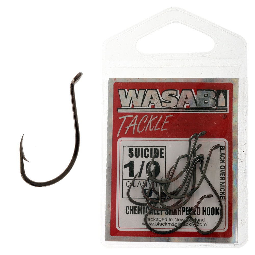 Wasabi Tackle Black Suicide Hooks Size 1/0 Small Pack Qty 9