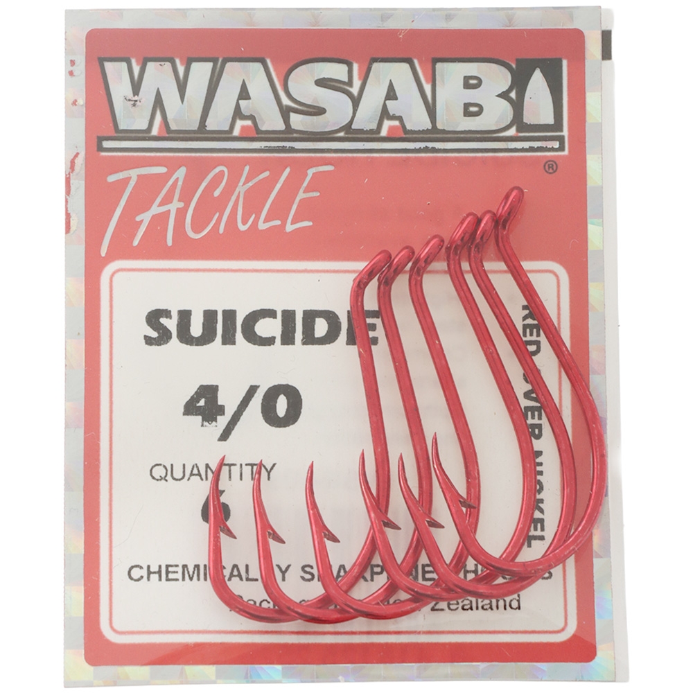 Wasabi Tackle Red Suicide Hooks 4/0 Qty 6