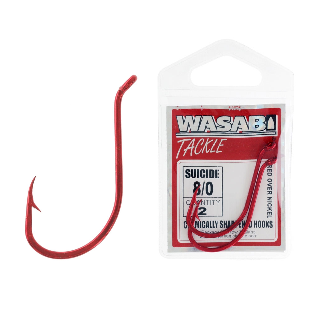Wasabi Tackle Red Suicide Hooks 8/0 Qty 2