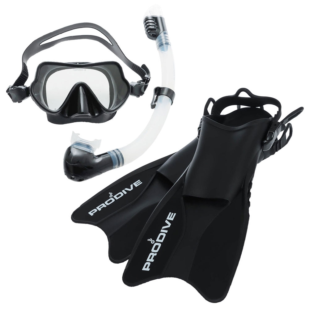 Pro-Dive Explorer Mask Snorkel and Fins Set Black US4-8