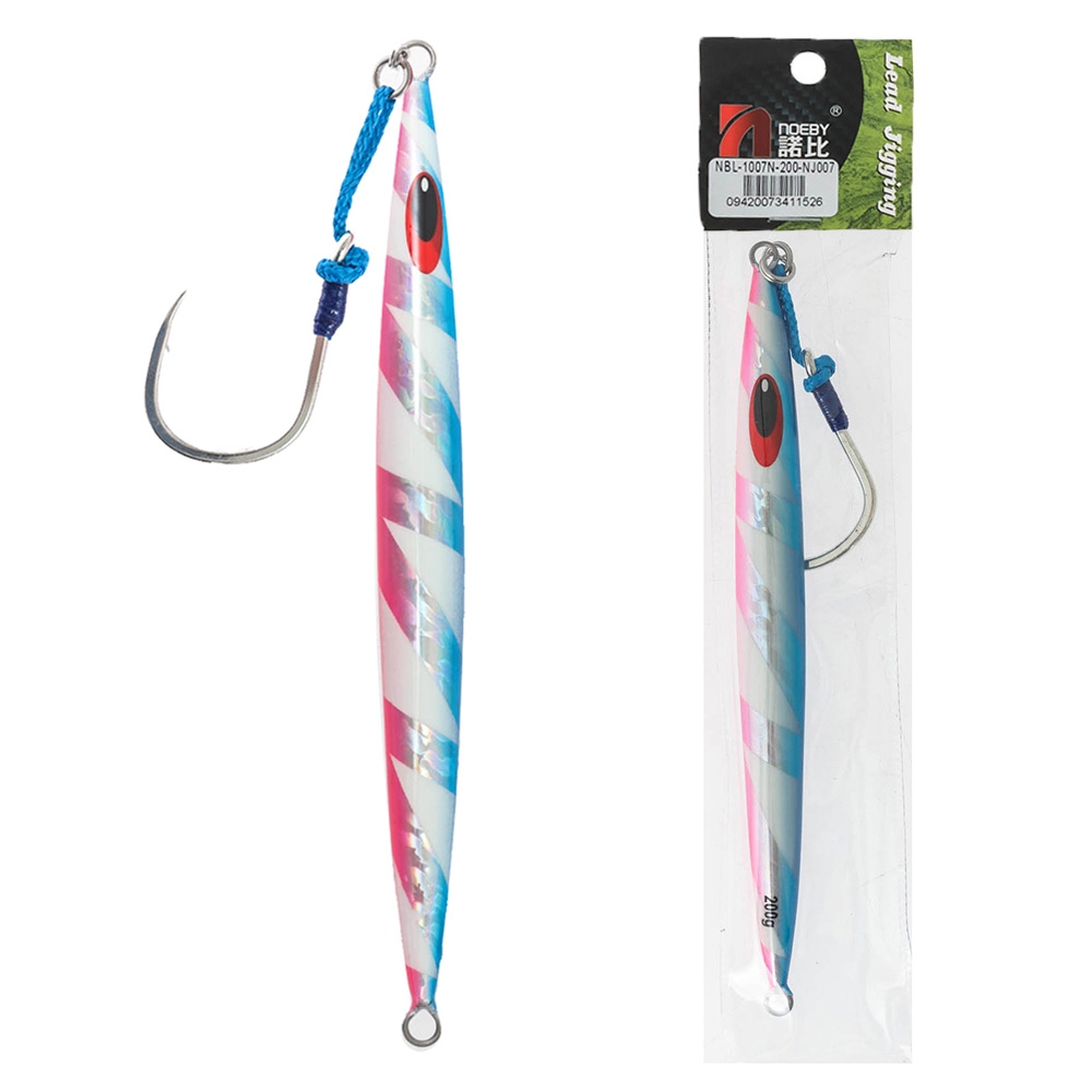 NOEBY Deep Water Kingfish Speed Jig with BKK Hook 6/0 200g Lumo Blue Silver