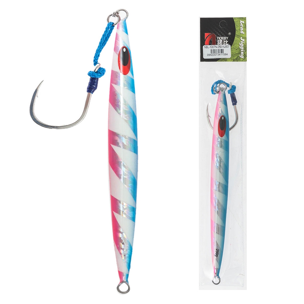 NOEBY Deep Water Kingfish Speed Jig with BKK Hook 6/0 250g Lumo Blue Silver