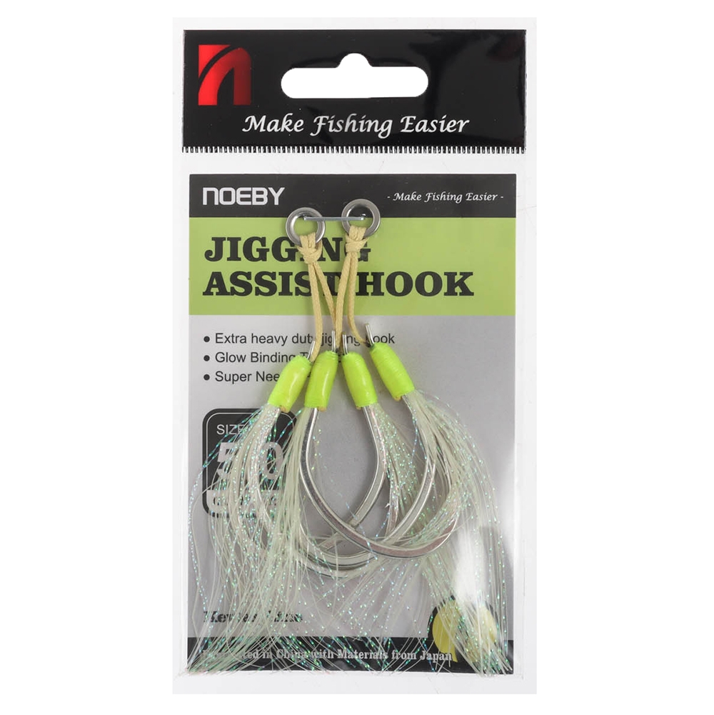 NOEBY Extra Heavy Duty Feathered Twin Assist Hooks 5/0 Qty 2