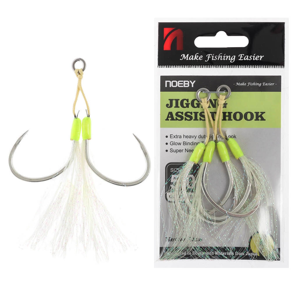 NOEBY Extra Heavy Duty Feathered Twin Assist Hooks 4/0 Qty 2