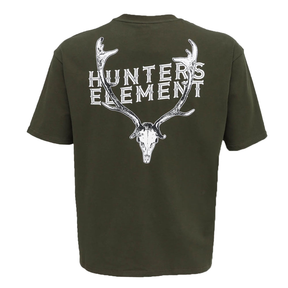 Hunters Element UPF50+ Mens T-Shirt Fallow Skull Forest Green L