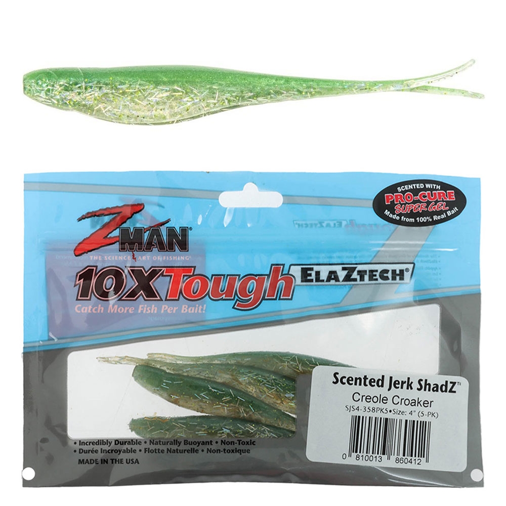 Z-Man Jerk ShadZ Scented Soft Bait 4in/10cm Creole Croaker Qty 5