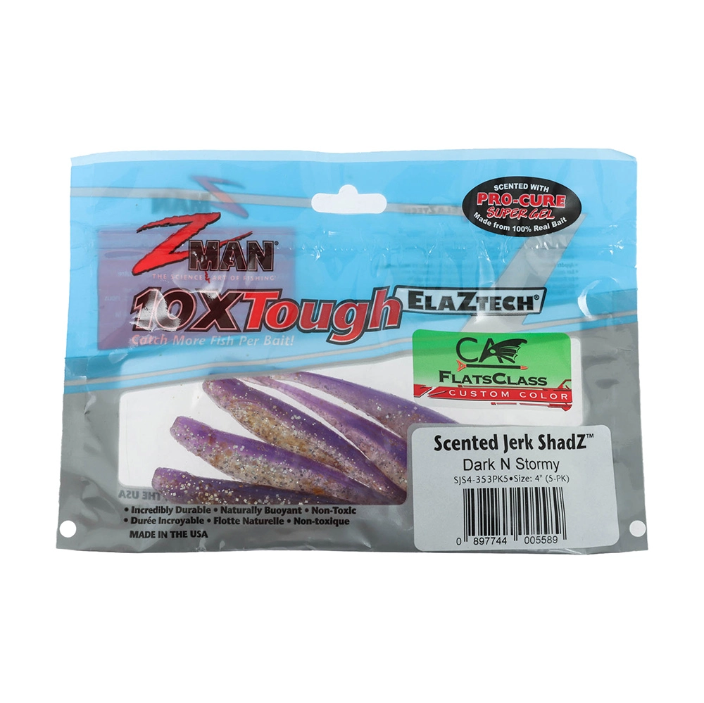Z-Man Jerk ShadZ Scented Soft Bait 4in/10cm Dark N Stormy Qty 5 - Packs ...