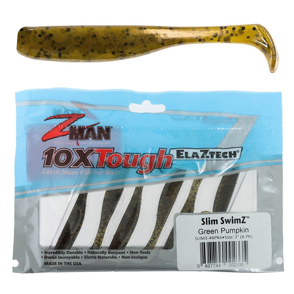 Z-Man Slim SwimZ Micro Soft Bait 3in/7.62cm Qty 6 Green Pumpkin