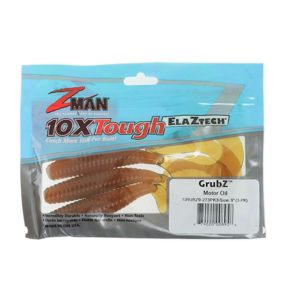 Z Man GrubZ Soft Bait 9in / 22cm Motor Oil Packs Soft Bait Fishing Z Man GrubZ Soft Bait 9in / 22cm Motor Oil Packs Soft Bait Fishing
