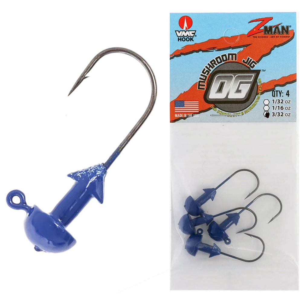 Z-Man OG Mushroom Jig Head 3/32oz Qty 4 Blue