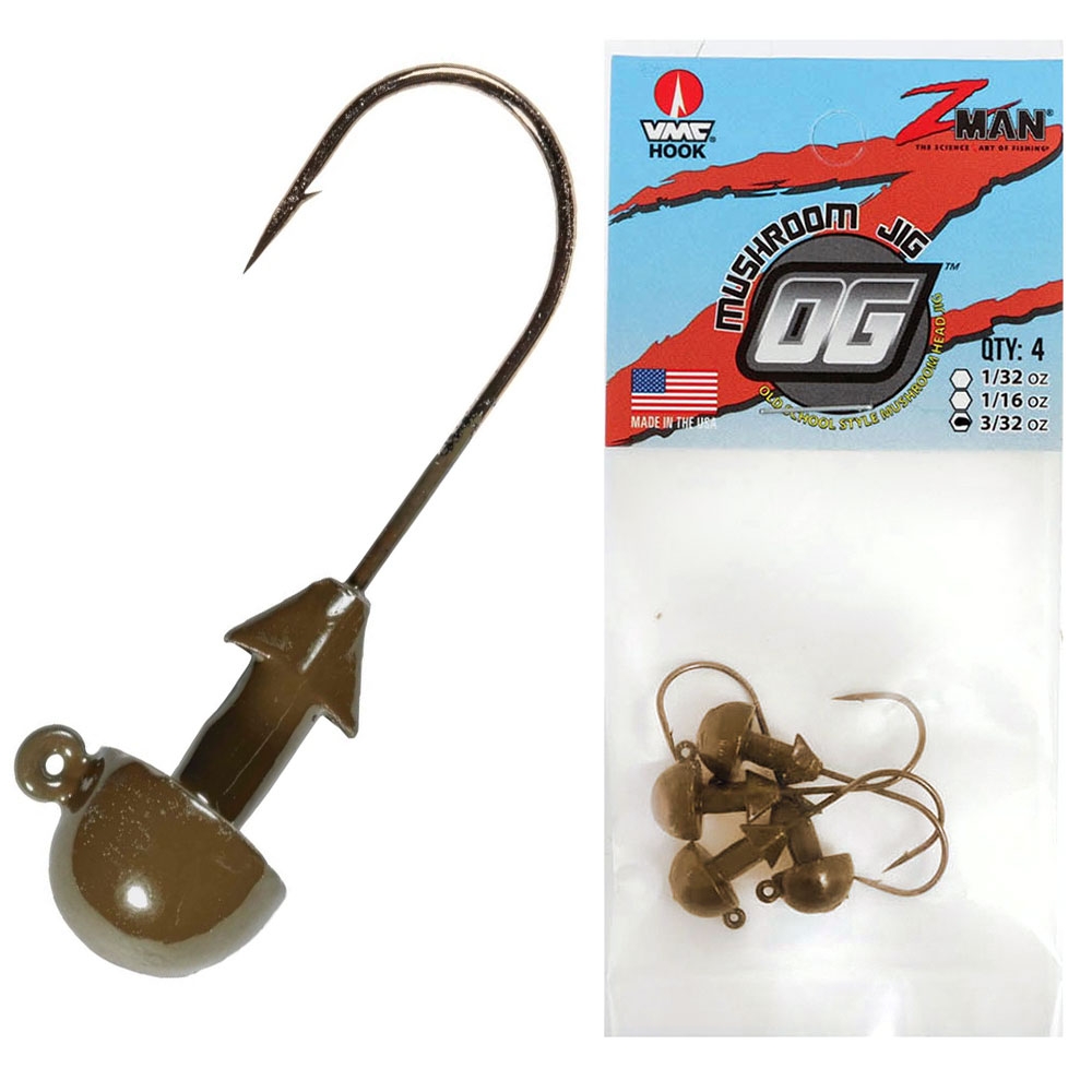 Z-Man OG Mushroom Jig Head 3/32oz Qty 4 Green Pumpkin