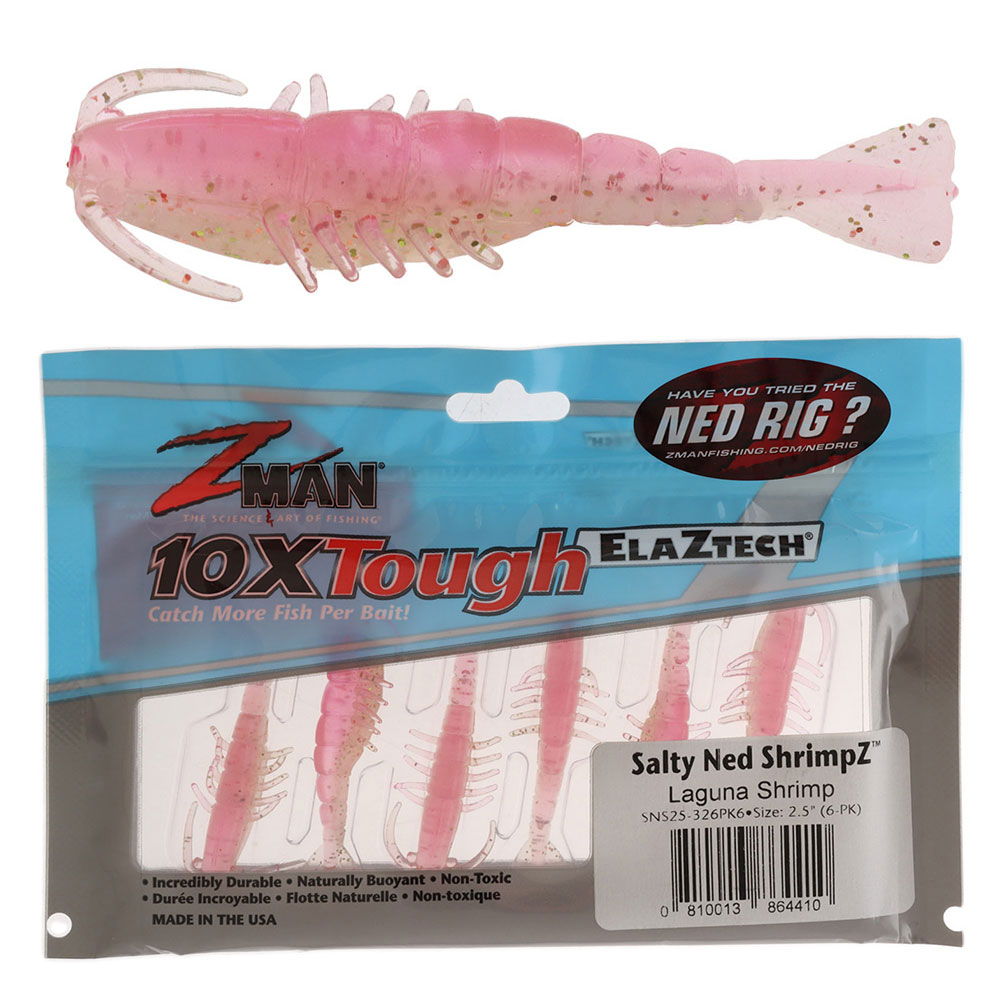 Z-Man Salty Ned ShrimpZ Soft Bait 2.5in Laguna Shrimp Qty 6