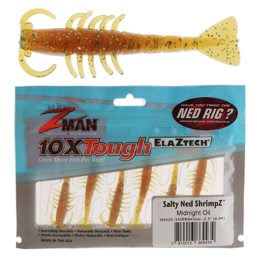 Z-Man Salty Ned ShrimpZ Soft Bait 2.5in Midnight Oil Qty 6
