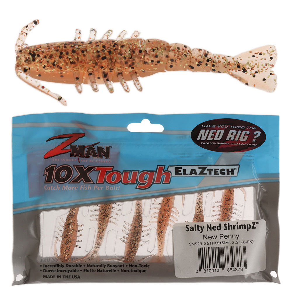 Z-Man Salty Ned ShrimpZ Soft Bait 2.5in New Penny Qty 6