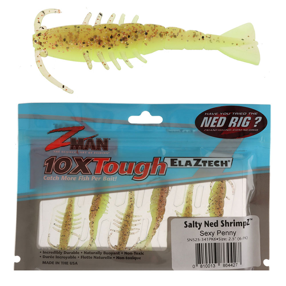 Z-Man Salty Ned ShrimpZ Soft Bait 2.5in Sexy Penny Qty 6