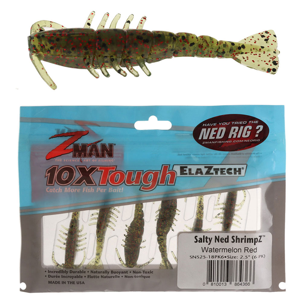 Z-Man Salty Ned ShrimpZ Soft Bait 2.5in Watermelon Red Qty 6