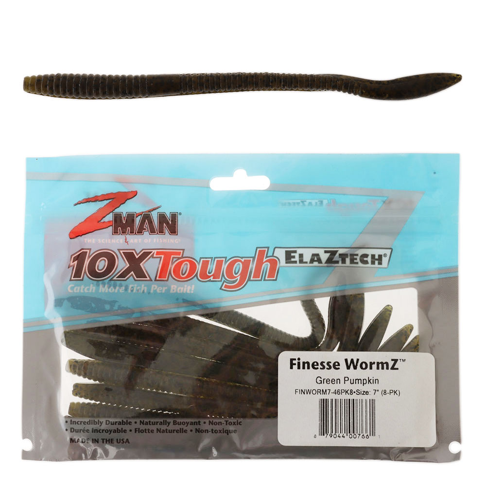 Z-Man Finesse WormZ Soft Bait 17.78cm Green Pumpkin Qty 8