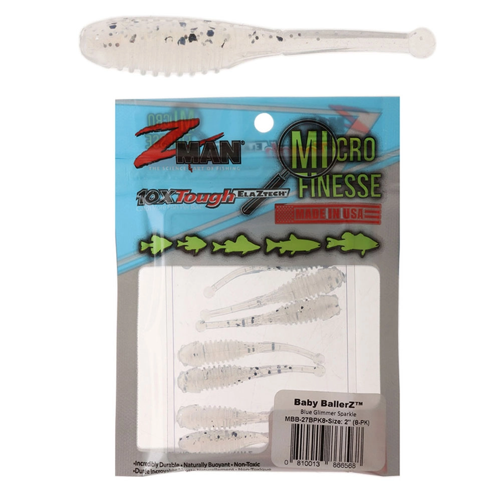 Esche Z-Man Baby BallerZ – Pacco Da 8, 5,1 Cm, Color Dark N Stormy, Esche In ElaZtech Per Crappie, Persico Trota E Panfish, Coda A Palla Ondeggiante, Azione Lenta