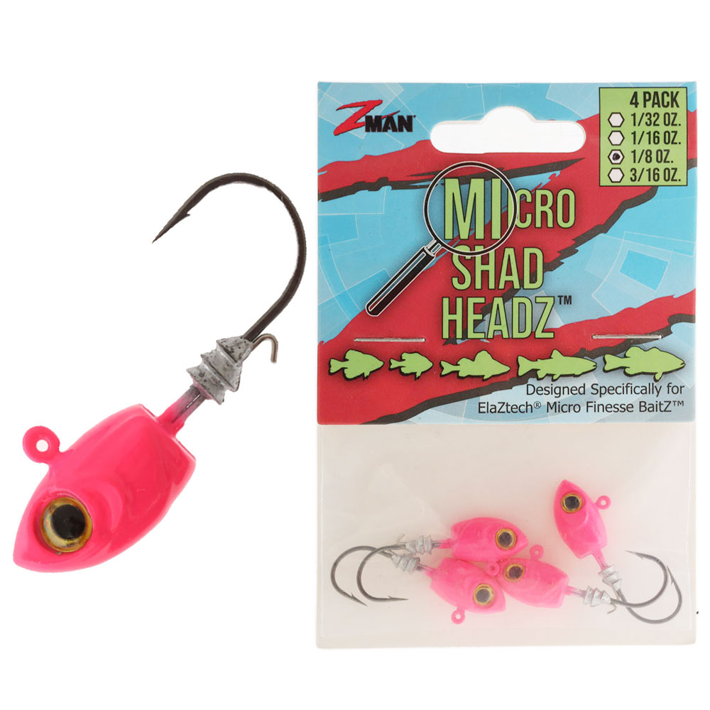 Z-Man Micro Shad HeadZ Finesse Jig Head Pink Glow 1/8 oz Qty 4